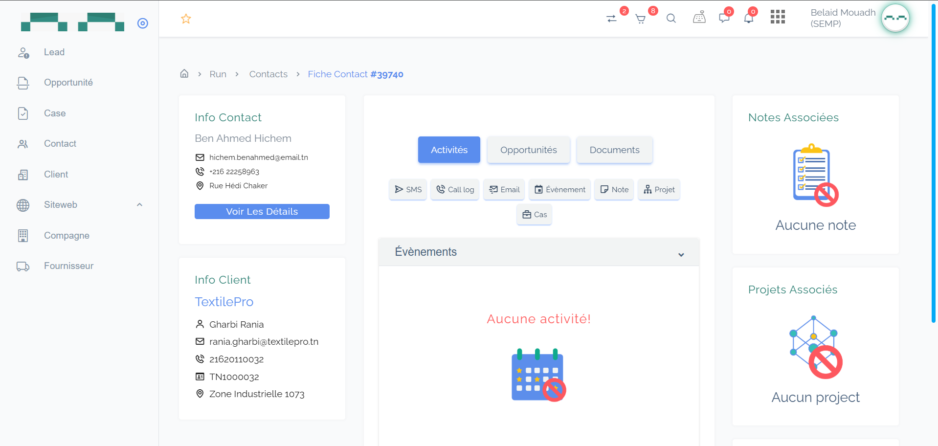 Logiciel CRM de gestion des fiches clients, prospects et fournisseurs